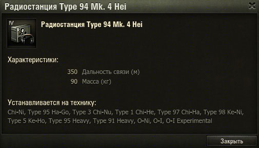 ТТХ радиостанции Type 94 Mk.4 Hei